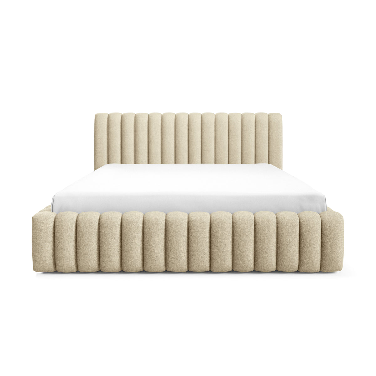 Pastel Upholstered Ottoman Bed with Storage, Modern Soft Style, Doha Fabric – front view