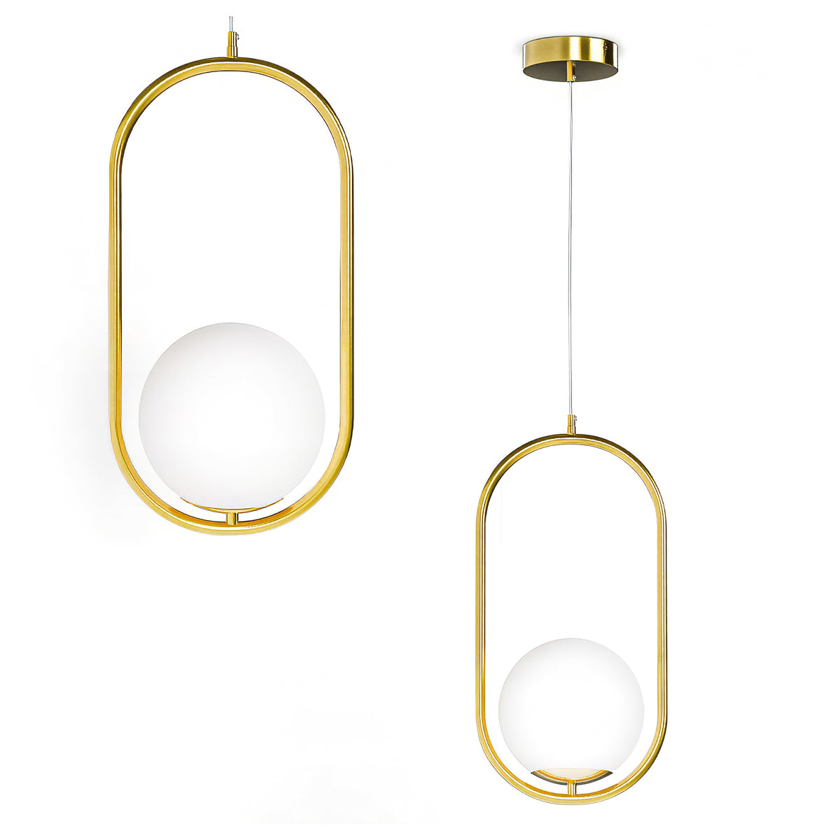 Lampa Orbitella wisząca z kulistym kloszem w złotej ramie w stylu nowoczesnym – zdjęcie główne | Pillovely