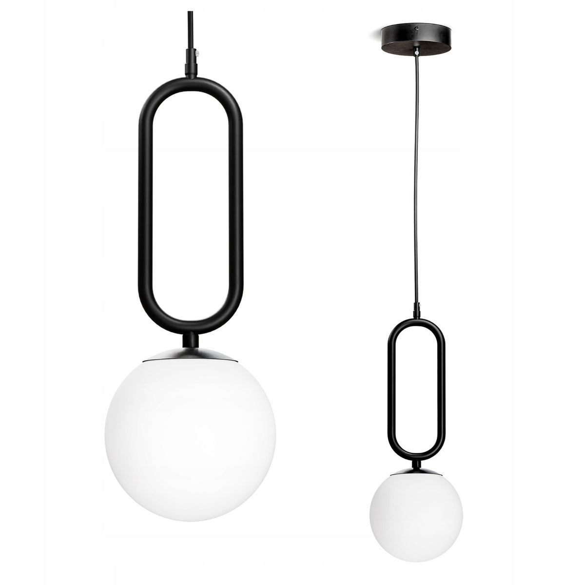 Lampa Obal wisząca z kulistym kloszem i czarną ramą w stylu loftowym – zdjęcie główne | Pillovely