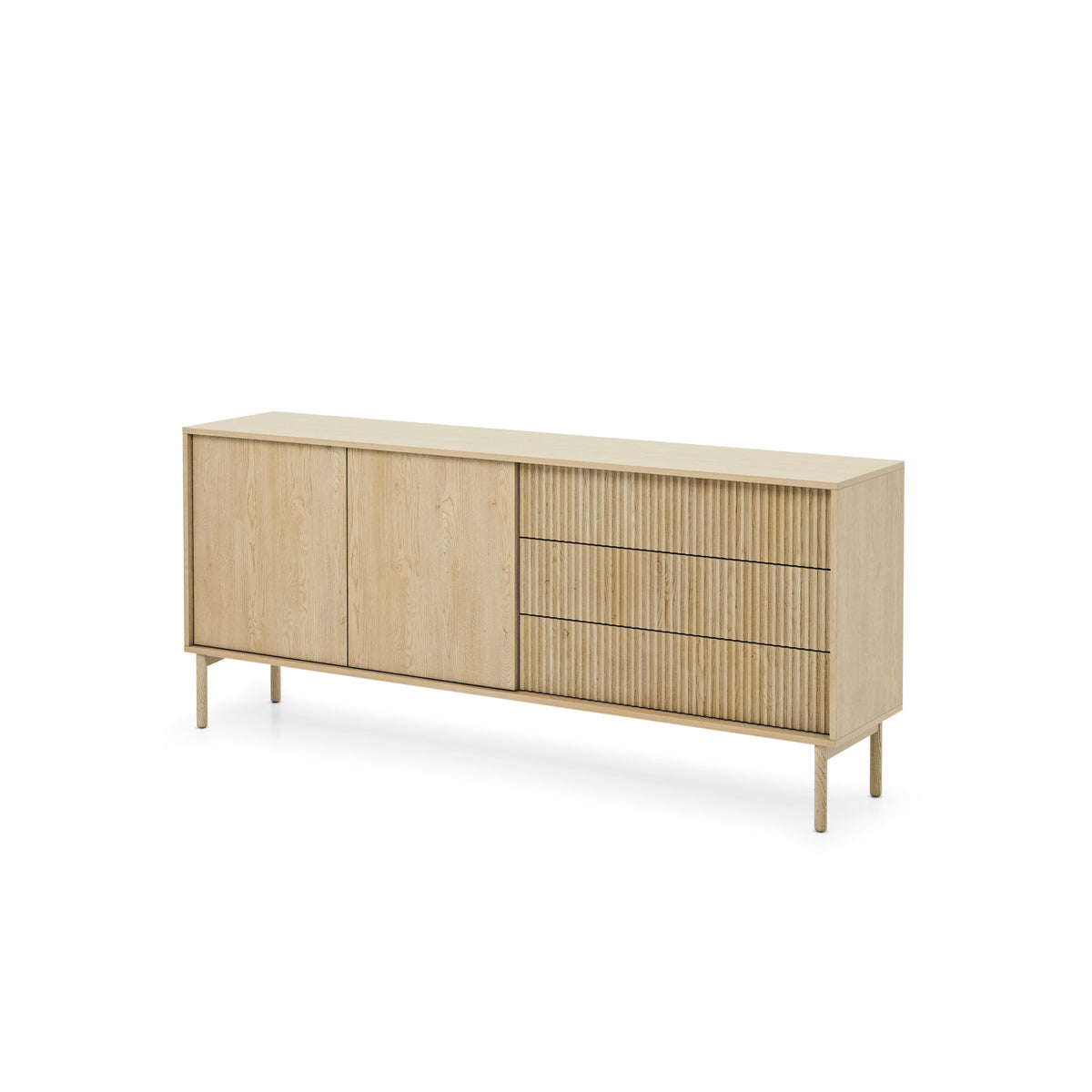 Komoda Viola 2-drzwiowa z 3 szufladami 187x80 w stylu japandi – widok pod kątem | Pillovely