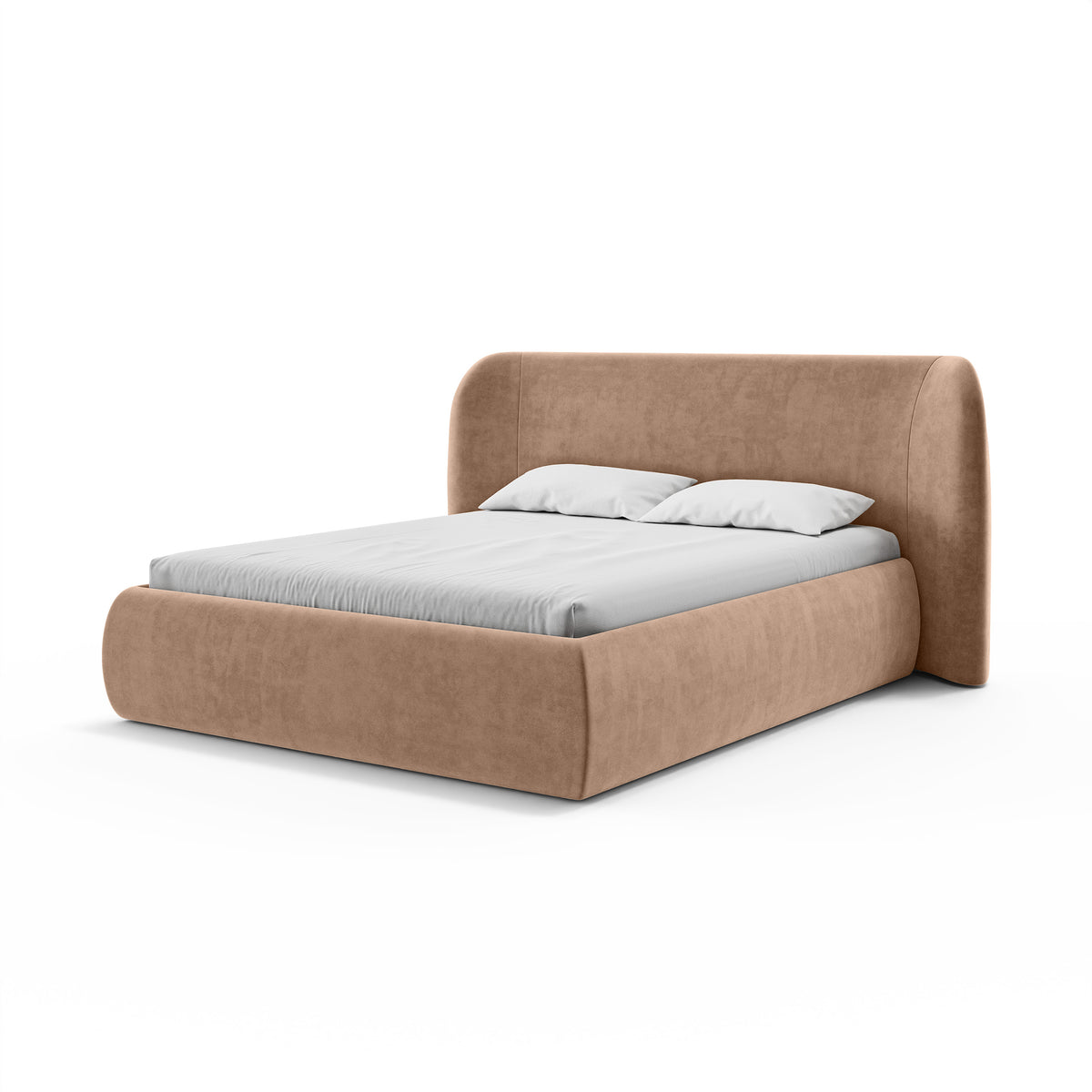 Łóżko tapicerowane Frasspo 140x200, 160x200 i 180x200 z pojemnikiem w stylu modern soft – widok pod kątem | Pillovely