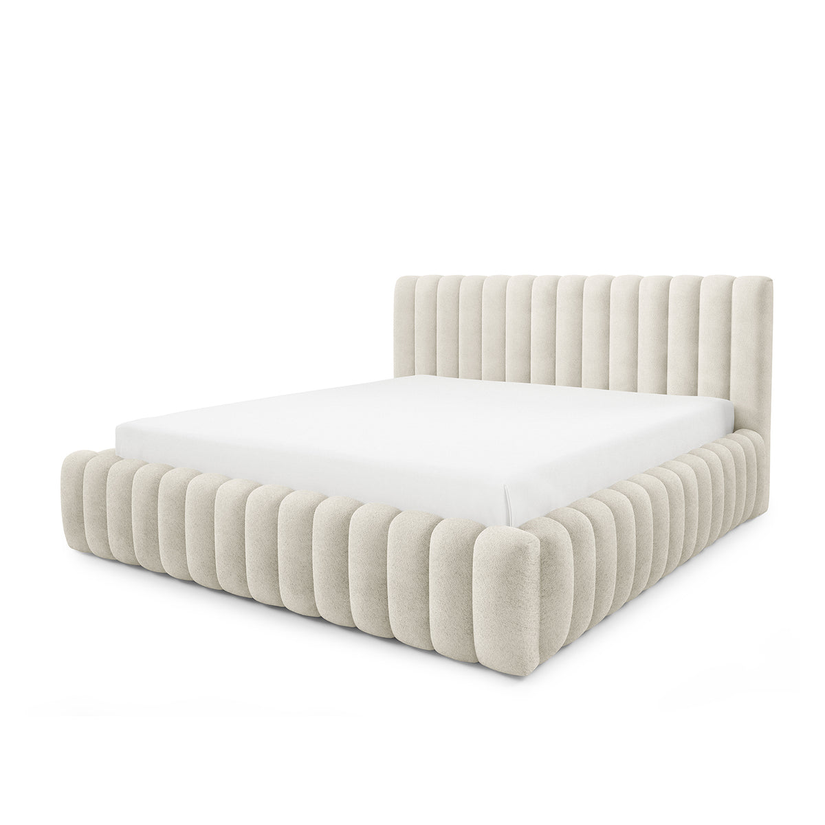 Łóżko tapicerowane Pastel z pojemnikiem w stylu modern soft, tkanina Coral – widok pod kątem
