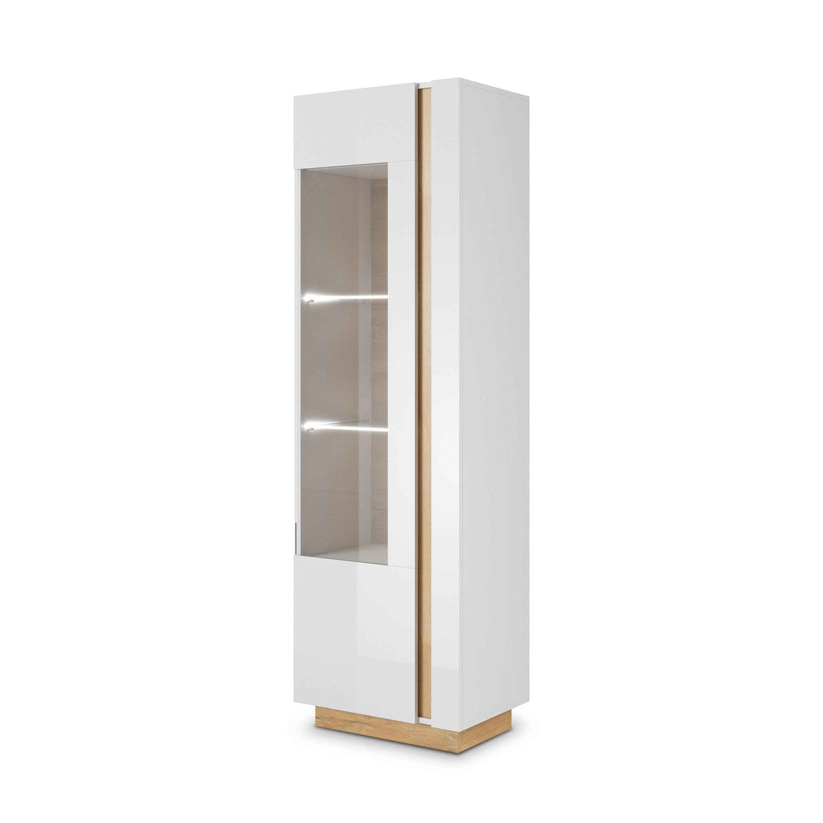 Witryna do salonu Armelia przeszklona 60x194 cm w stylu nowoczesnym – widok pod kątem | Pillovely