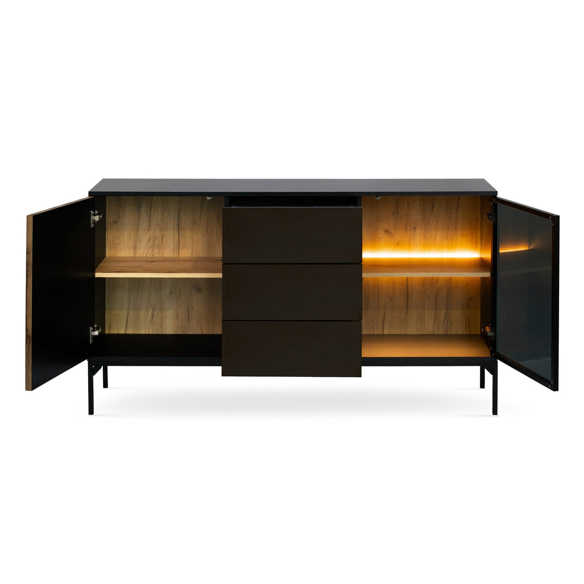 Komoda Lampy z szufladami i drzwiami 154x83 w stylu loft – z otwartymi frontami