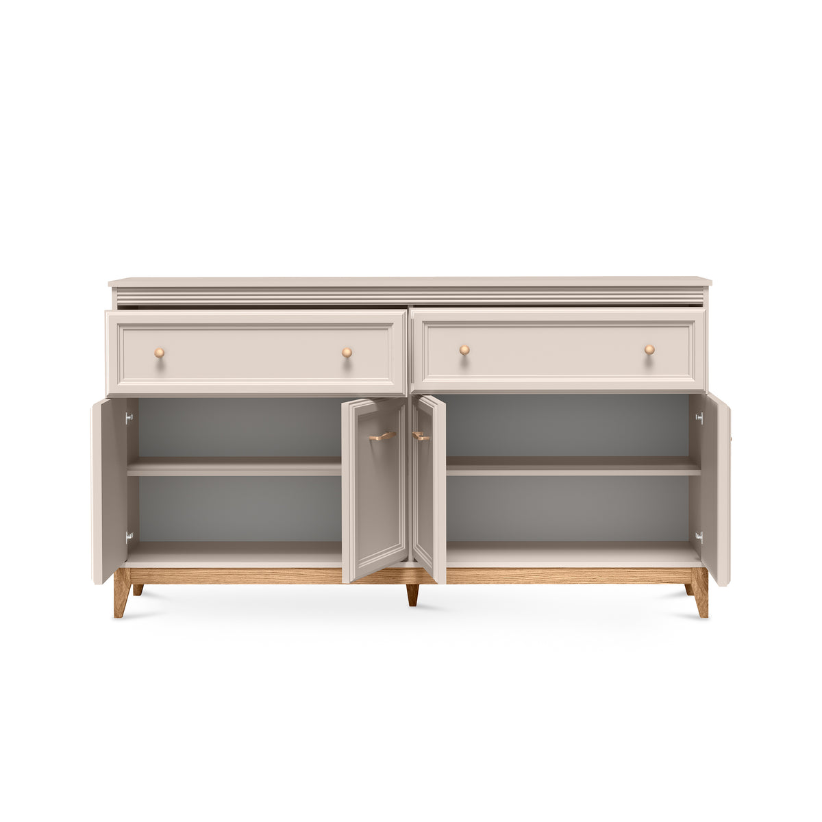 Komoda Serena 179x100 z frezowanymi frontami w stylu modern classic – z otwartymi frontami