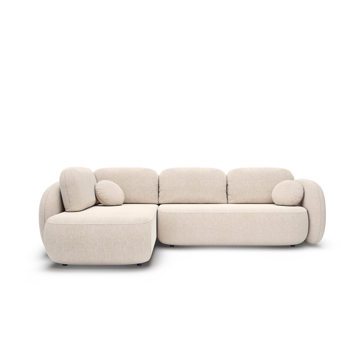 Narożnik z funkcją spania Olemo o powierzchni 123x250 w stylu organic modern – widok z przodu