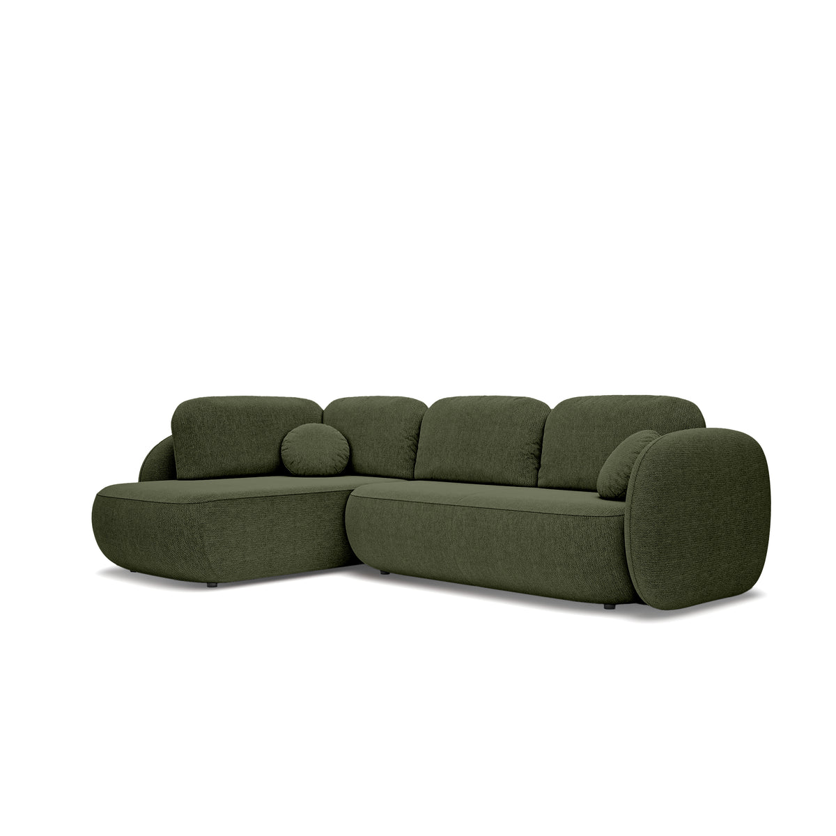 Narożnik z funkcją spania o powierzchni 123x250 w stylu organic modern | OLEMO Lewostronny Cisowa Zieleń (ARAGON 39)