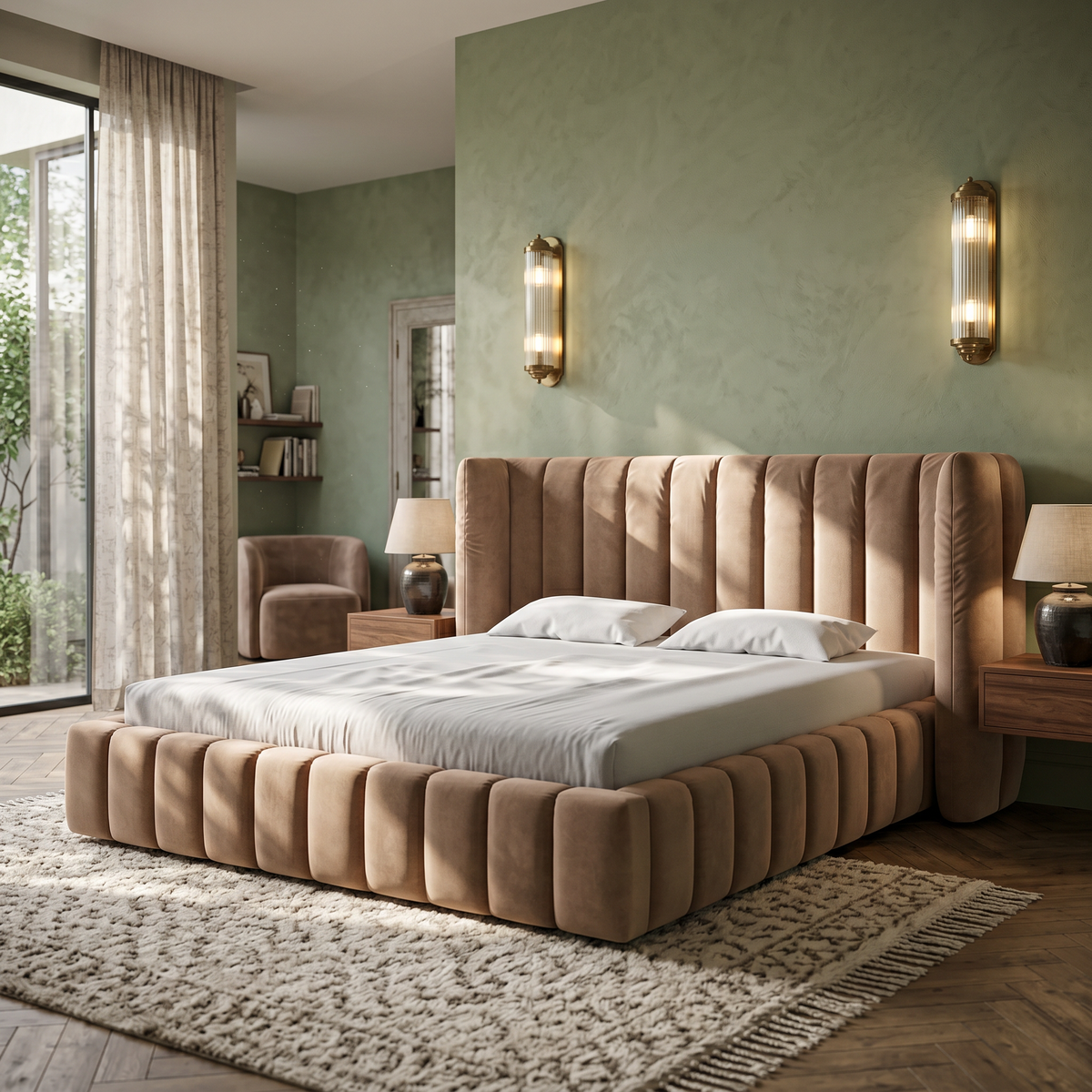 Łóżko tapicerowane Gianda 140x200, 160x200 i 180x200 pikowane z pojemnikiem w stylu modern soft – w aranżacji wnętrza