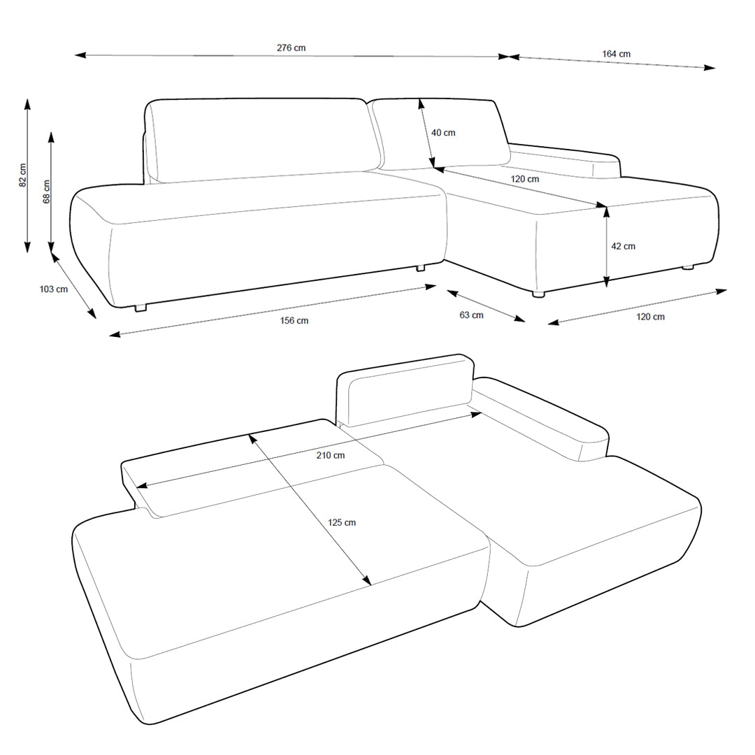 Narożnik z funkcją spania Bamby 4-osobowy 125x210 w stylu japandi – zdjęcie 6