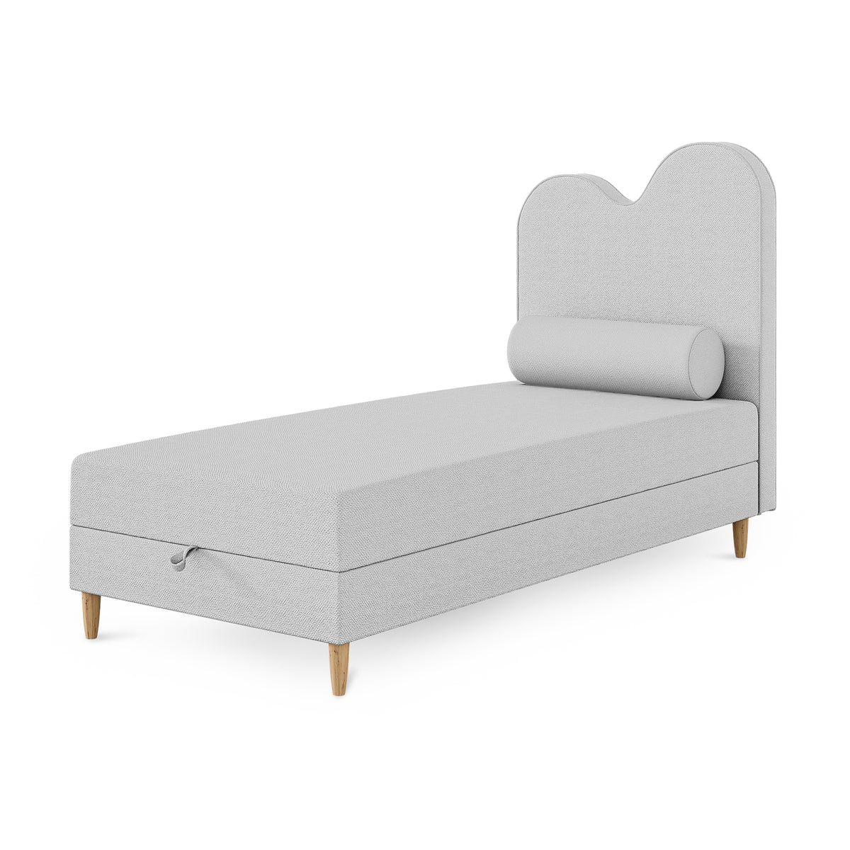 Łóżko dziecięce Mellia kontynentalne z falowanym zagłówkiem i pojemnikiem w stylu soft modern – zdjęcie 6