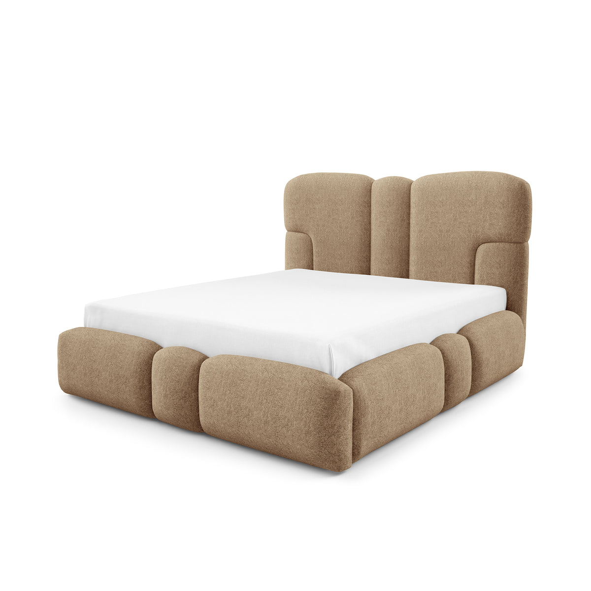 Puffra Upholstered Ottoman Bed with Storage, Various Sizes in Soft Style – Beige Quartz (DOHA 04)