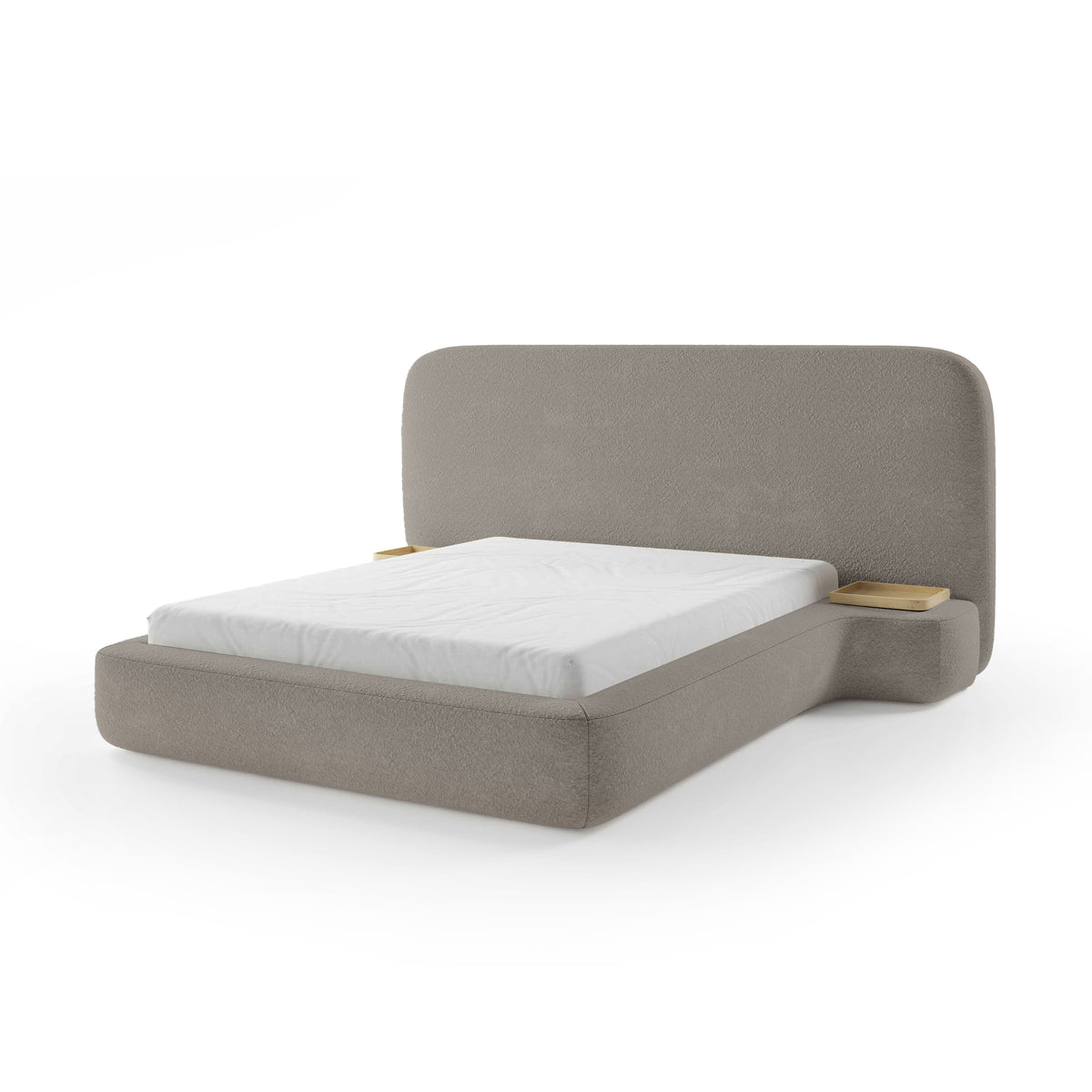 Genz Upholstered Bed, Japandi Style – Stone Mist (ARAGON 20), 200