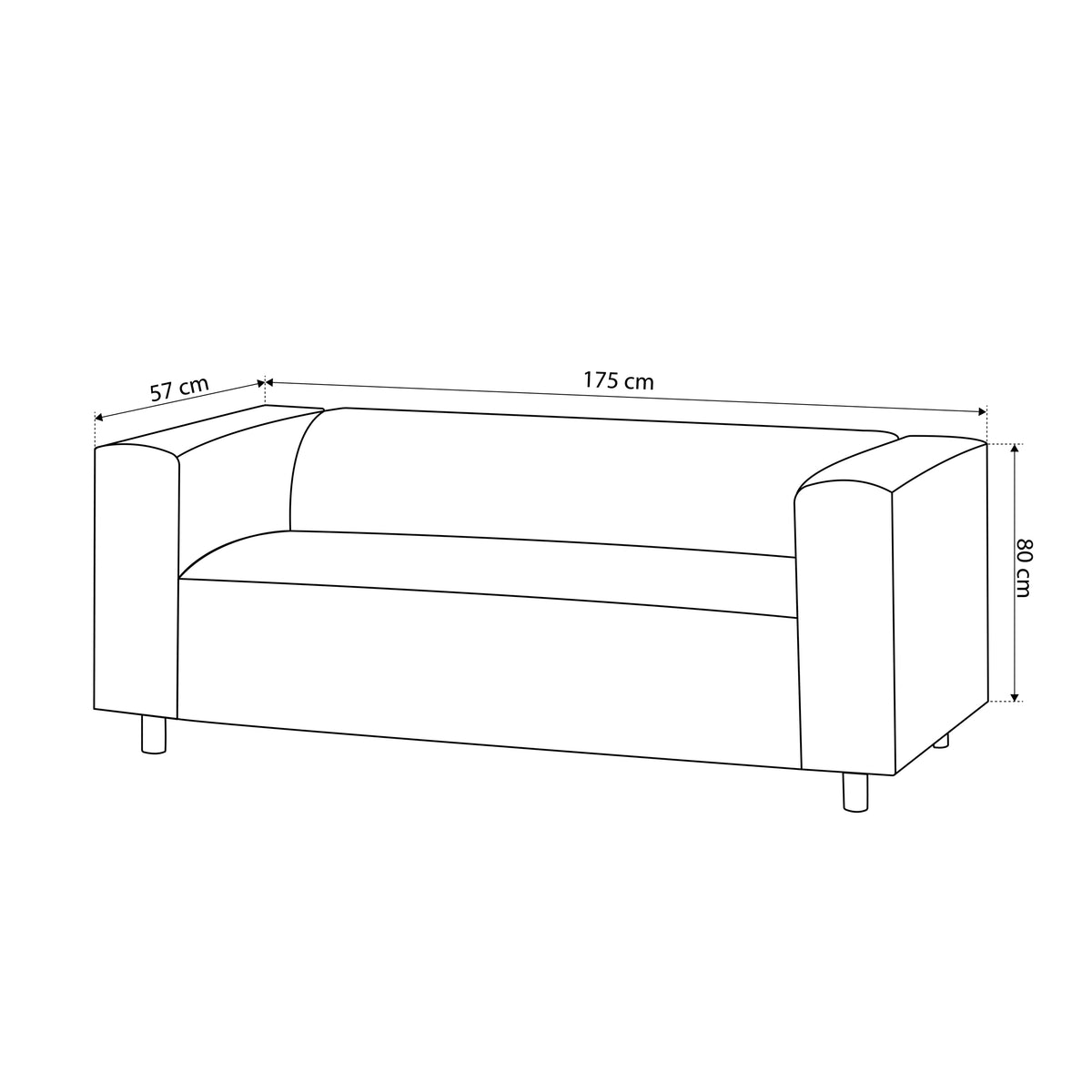 Sofa July 3-osobowa 175 cm – rysunek z wymiarami