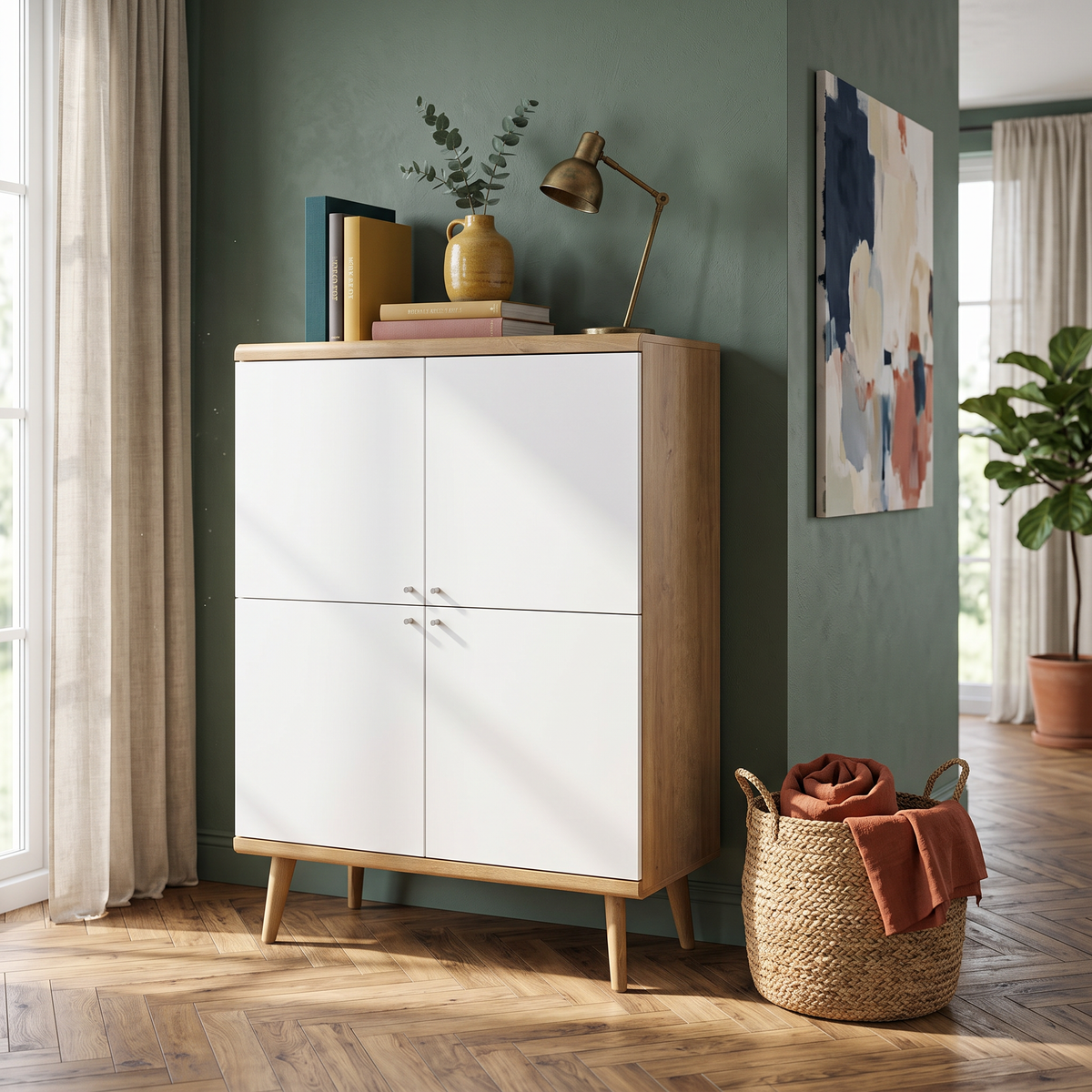 Komoda Lato 107x134 w stylu skandynawskim – w aranżacji wnętrza