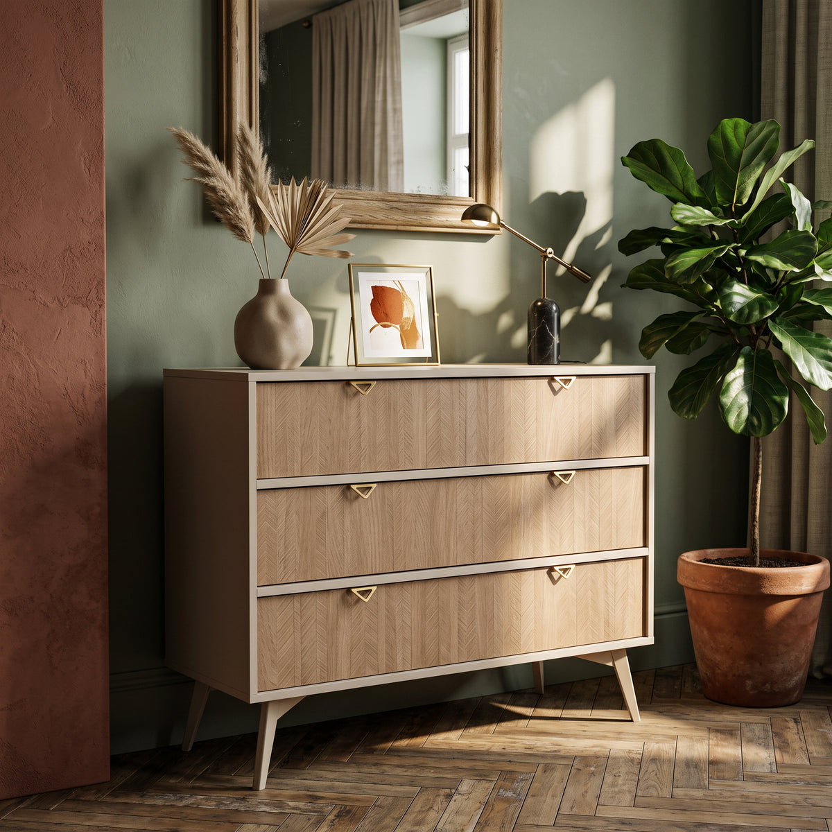 Komoda Mandala z szufladami 106x80 w stylu japandi – w aranżacji wnętrza