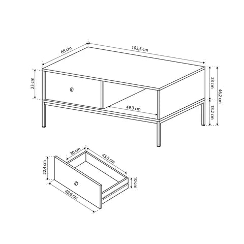 Stolik kawowy Kviat 104x47 z szufladą w stylu modern classic – zdjęcie 8