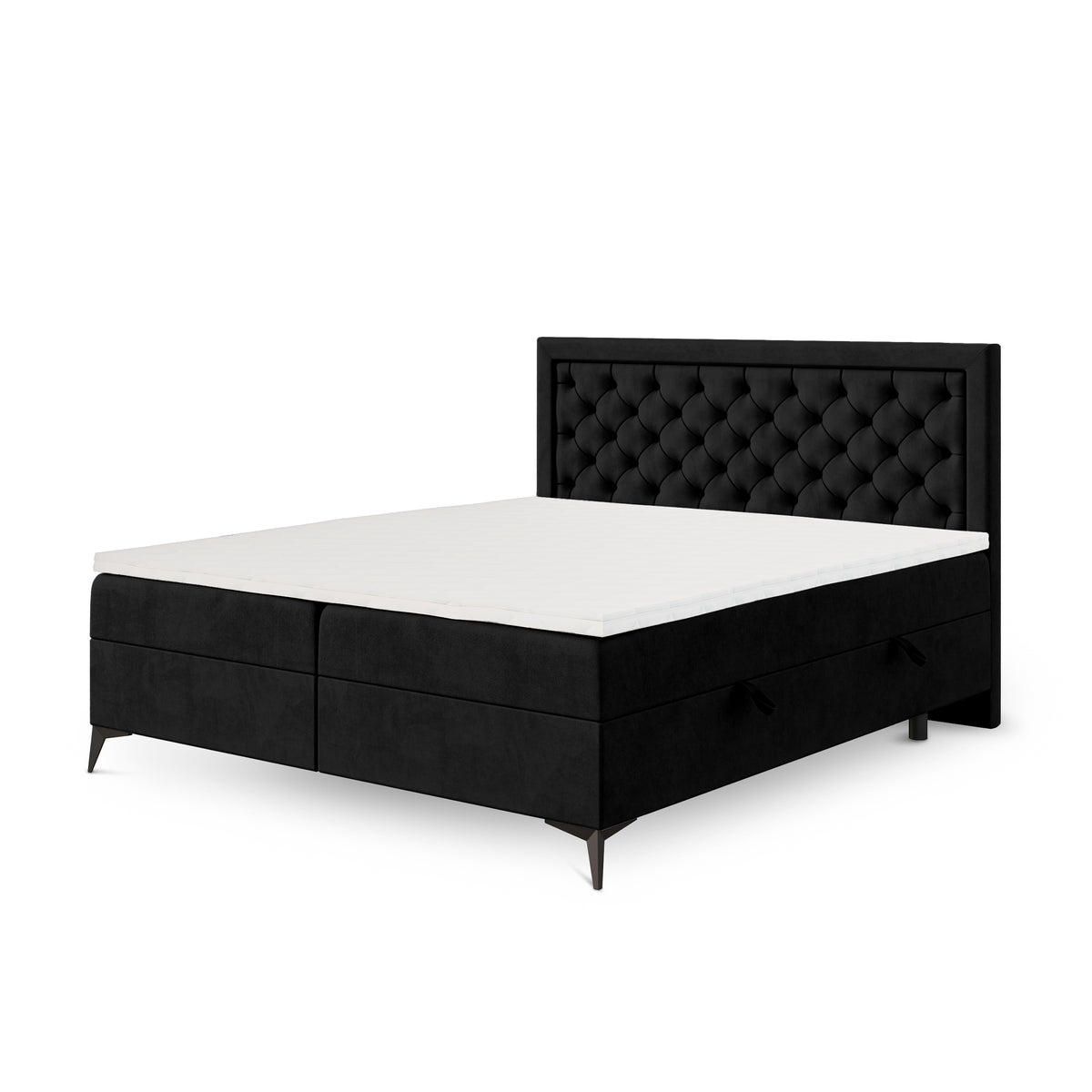 Łóżko kontynentalne pikowane z dwoma pojemnikami w stylu glamour | Rosselia 200x200 Aksamitna Czerń (MAGIC VELVET 2219)