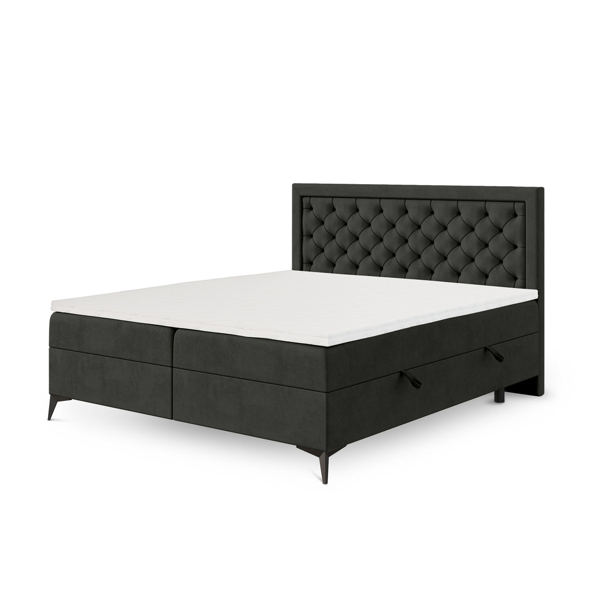 Łóżko kontynentalne pikowane z dwoma pojemnikami w stylu glamour | Rosselia 200x200 Aksamitna Czerń (MAGIC VELVET 2273)