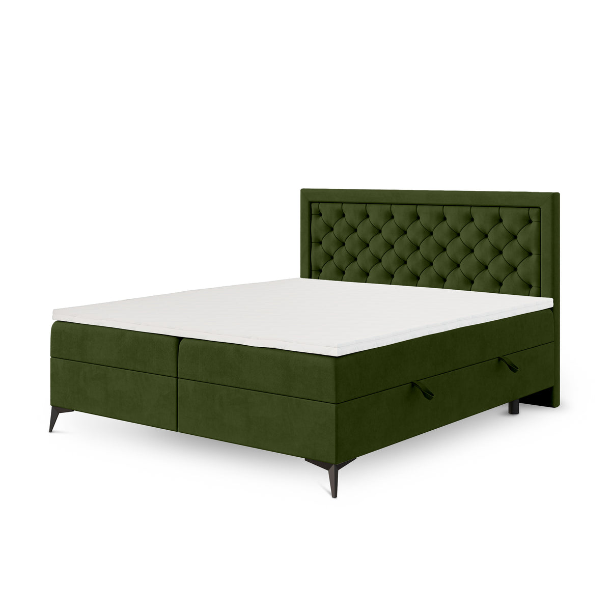 Łóżko kontynentalne pikowane z dwoma pojemnikami w stylu glamour | Rosselia 180x200 Leśny Mech (MAGIC VELVET 2295)
