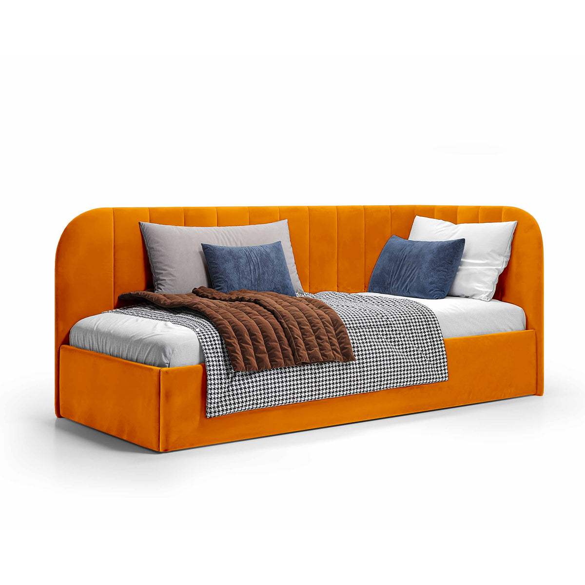 Mily Corner Ottoman Bed with Storage 101x212, Scandinavian Style – Left, Mandarin Glow (SALVADOR 10)