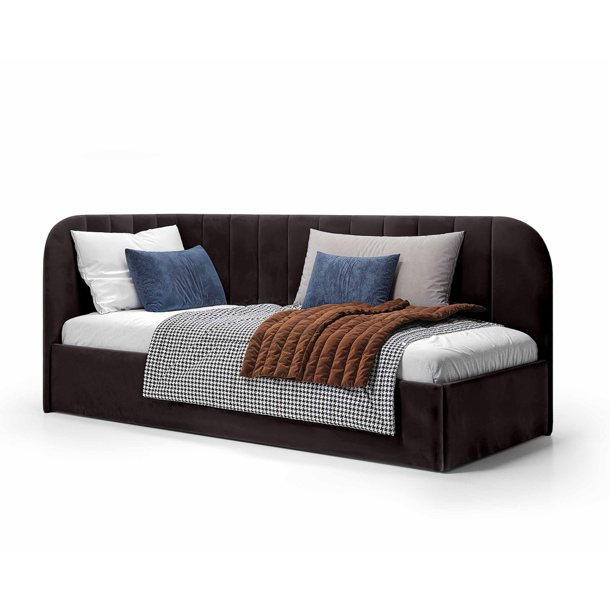 Mily Corner Ottoman Bed with Storage 101x212, Scandinavian Style – Right, Basalt Black (SALVADOR 19)