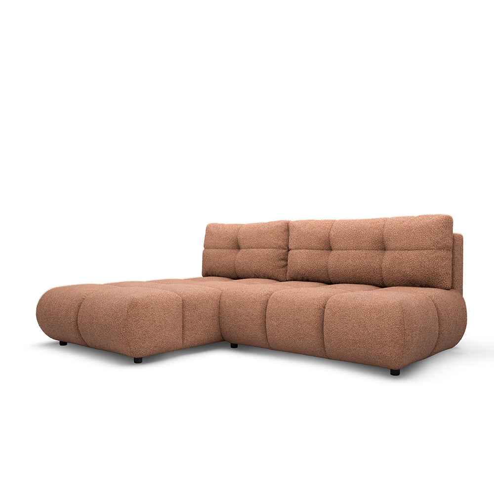 Narożnik z funkcją spania DL 230 cm w stylu nowoczesnym | Milorya Lewostronna Ceglany Orzech (NOW OR NEVER 54)