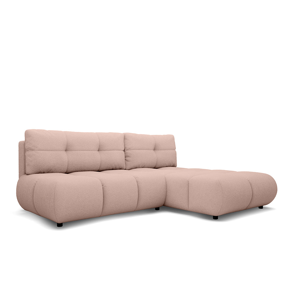Narożnik z funkcją spania DL 230 cm w stylu nowoczesnym | Milorya Prawostronna Pudrowy Koral (NOW OR NEVER 61)