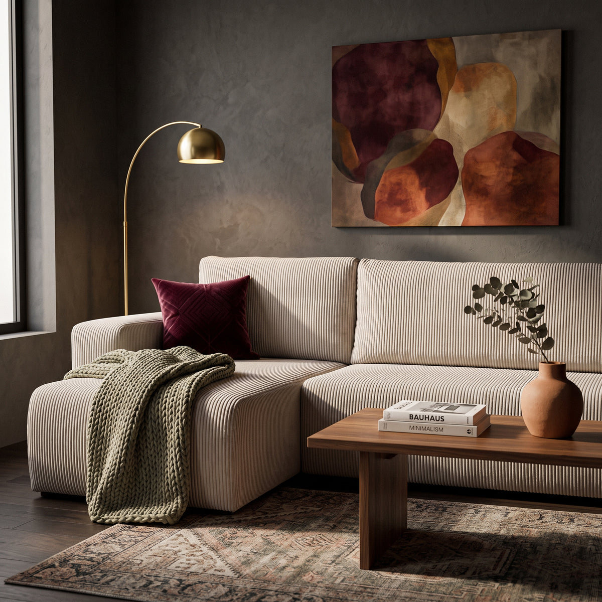 Narożnik Kingi uniwersalny z funkcją spania 3-osobowy 200x142–154 w stylu loft – w aranżacji wnętrza
