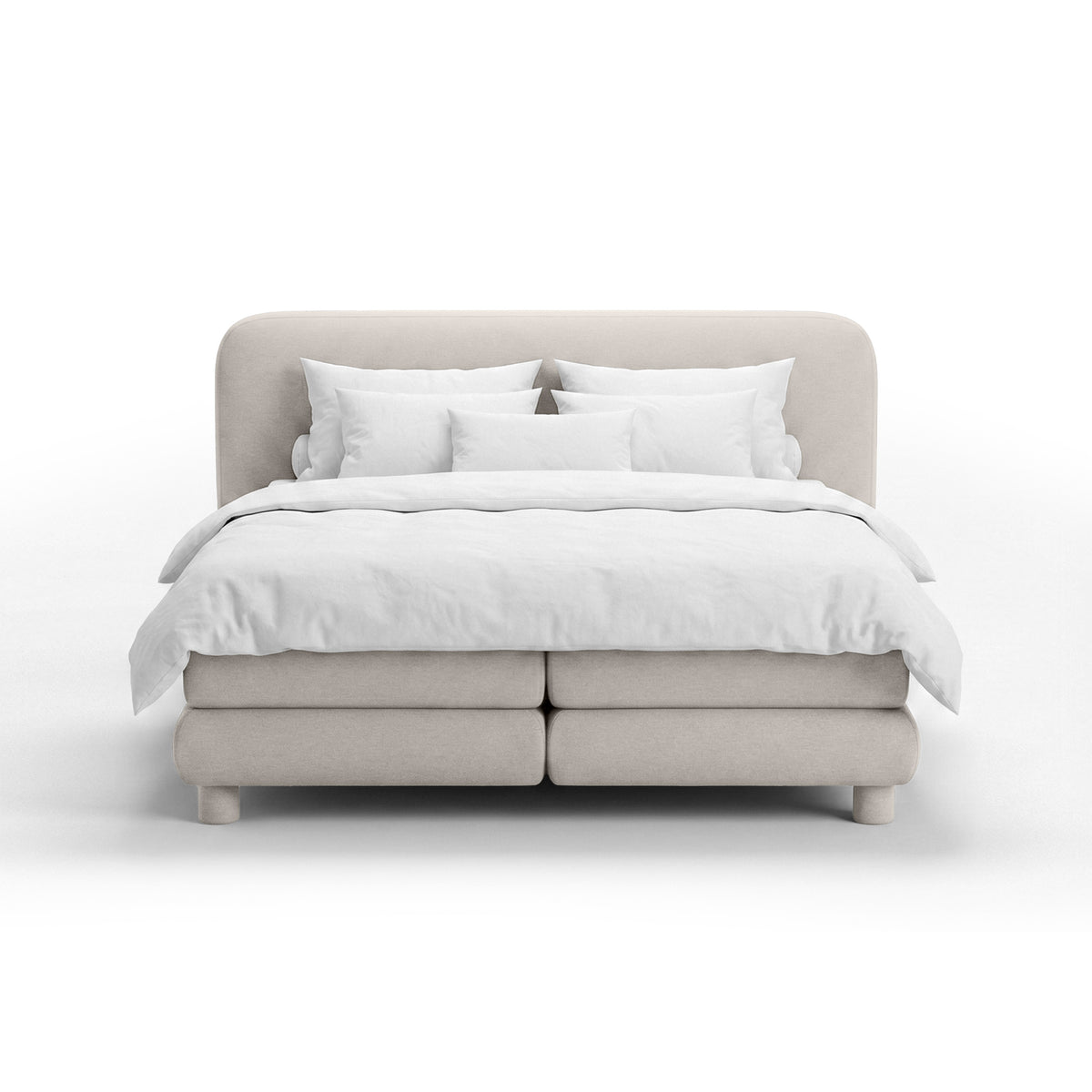Portela Continental Divan Bed with a Rounded Headboard, Modern Organic Style – 200x200, Chalk Linen (OPULENCE 5)