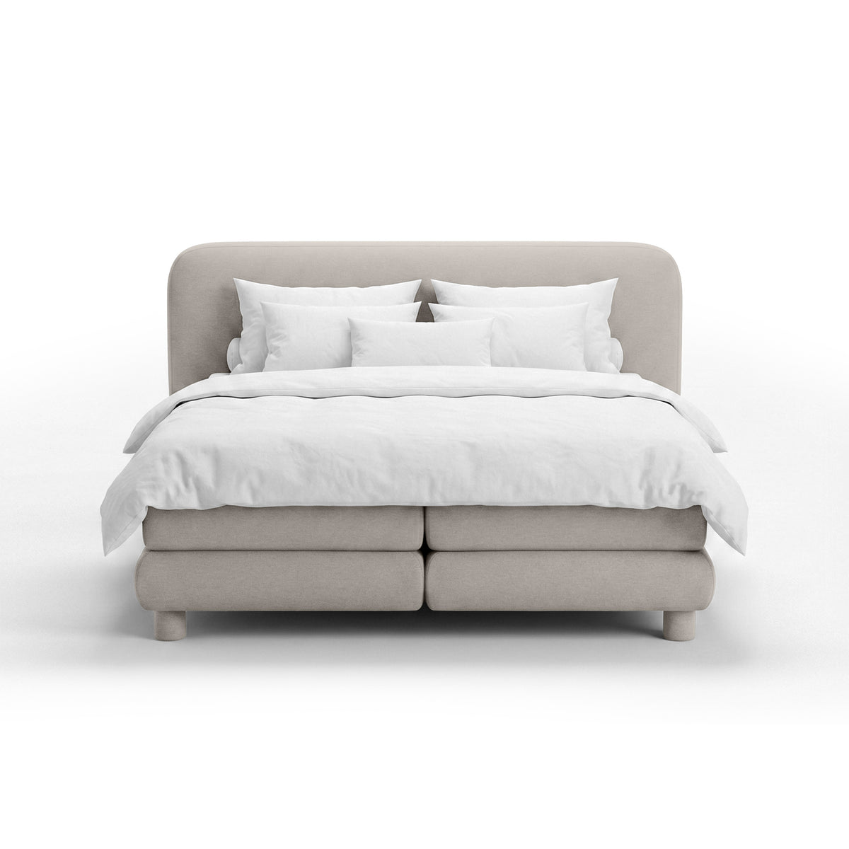 Portela Continental Divan Bed with a Rounded Headboard, Modern Organic Style – 200x200, Dove Cashmere (OPULENCE 7)