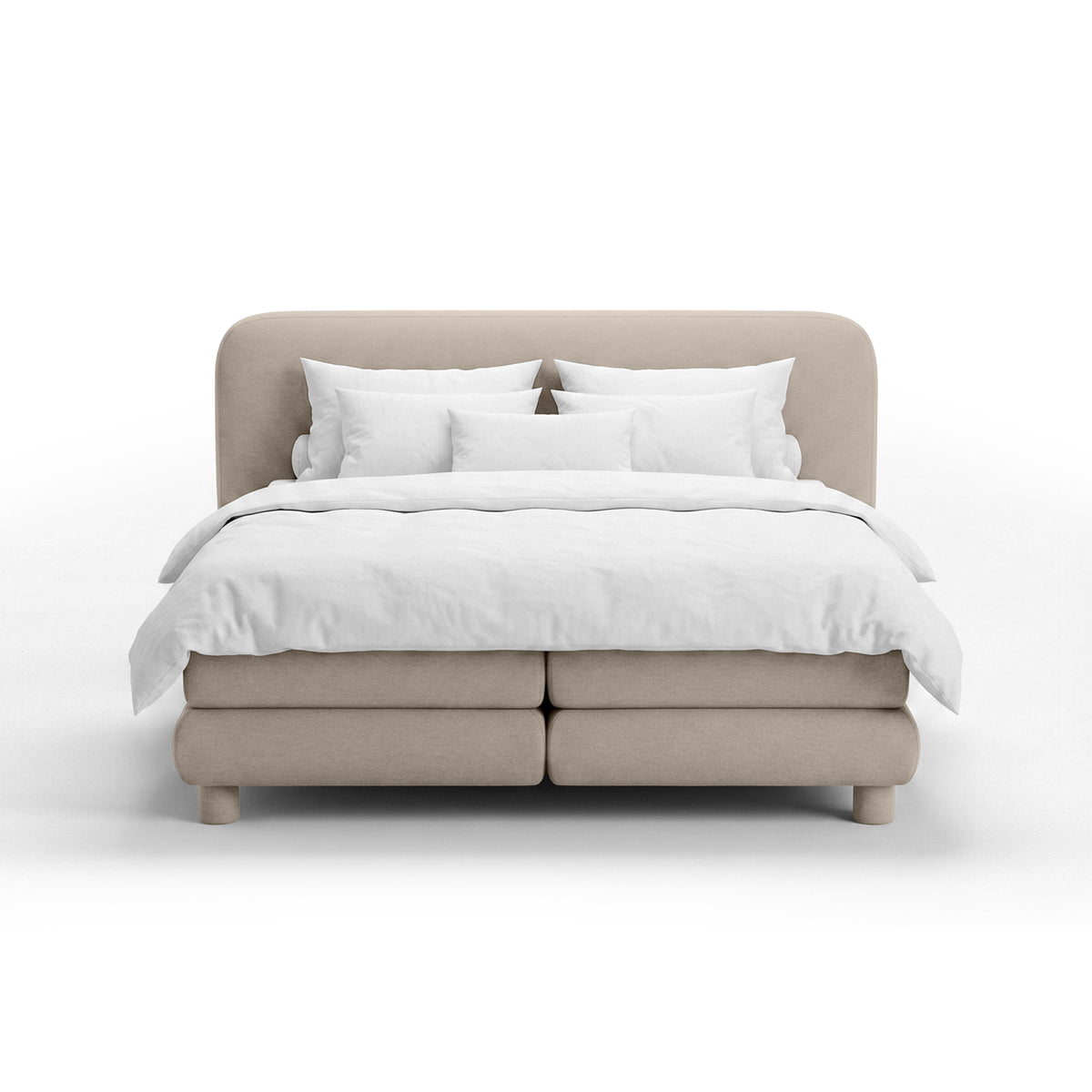 Portela Continental Divan Bed with a Rounded Headboard, Modern Organic Style – 200x200, Powder Taupe (OPULENCE 8)