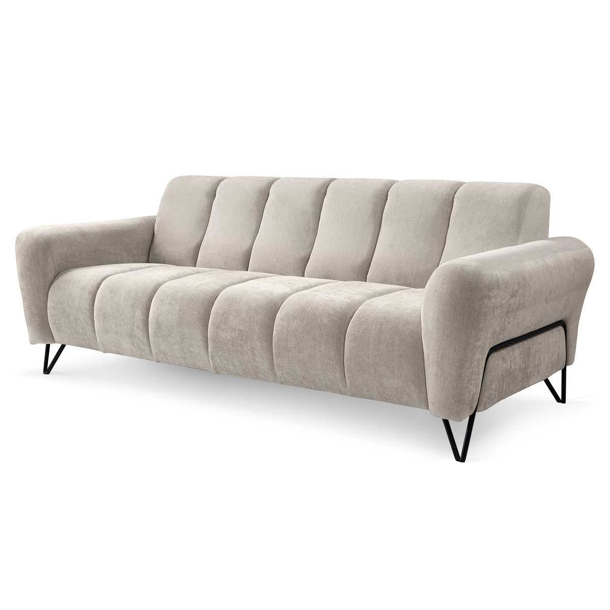Sofa Nellia 3-osobowa do salonu w stylu soft, tkanina Storm – widok pod kątem | Pillovely
