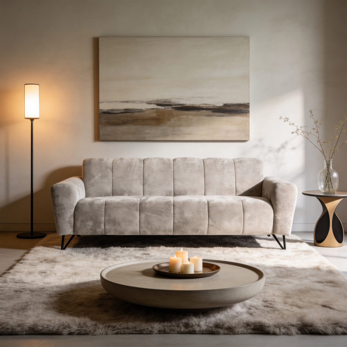 Sofa Nellia trzyosobowa do salonu w stylu nowoczesnym, tkanina Vega – w aranżacji wnętrza