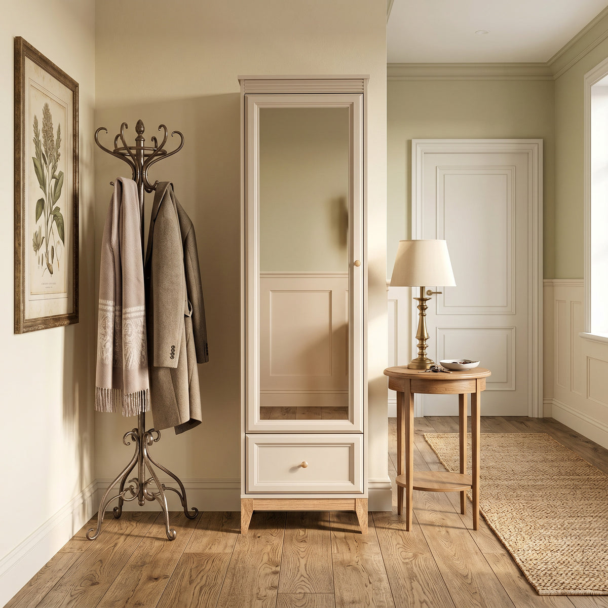 Wąska szafa Serena z lustrem 55x193 do przedpokoju w stylu modern classic – w aranżacji wnętrza