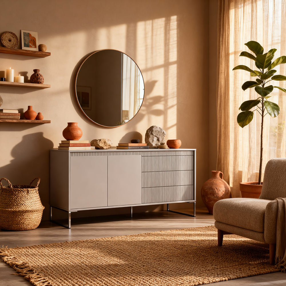 Komoda Senra z drzwiami i szufladami 187x81 w stylu japandi – w aranżacji wnętrza