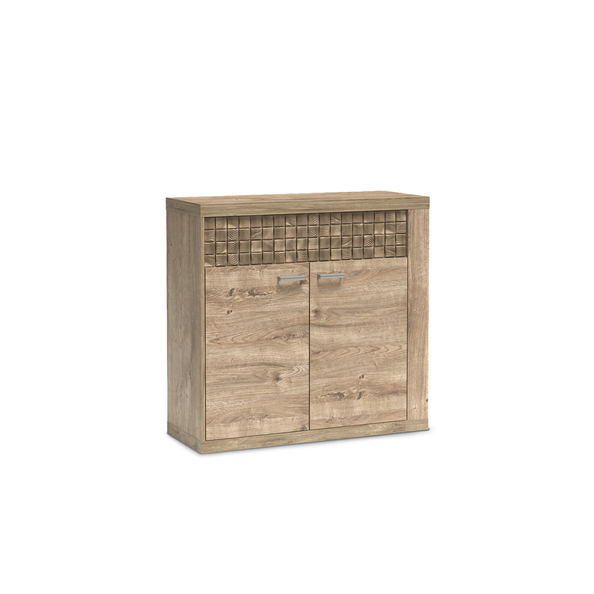 Korin sideboard 102x99 in oak – low sideboard with a drawer and a two-door cupboard, angled view