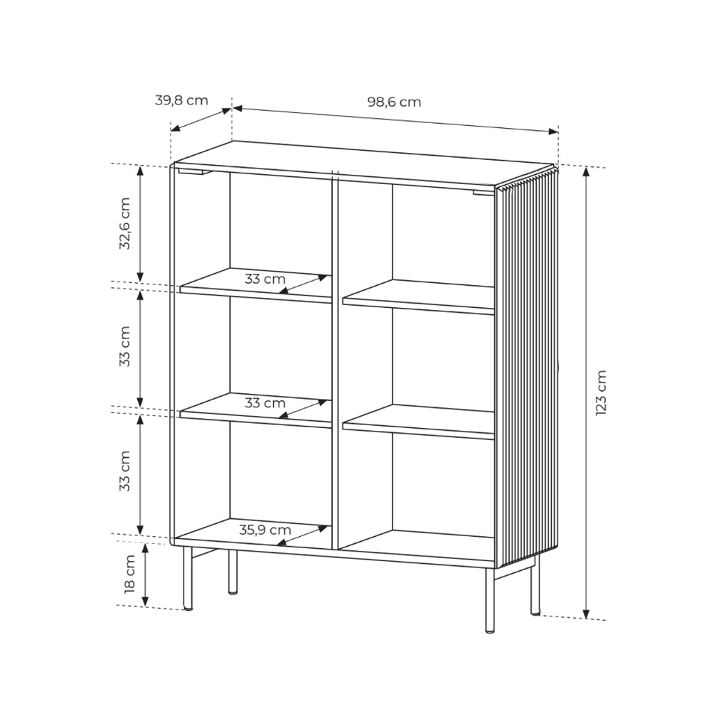 Komoda MuzZI wysoka z drzwiami 99x123 w stylu nowoczesnym – rysunek z wymiarami
