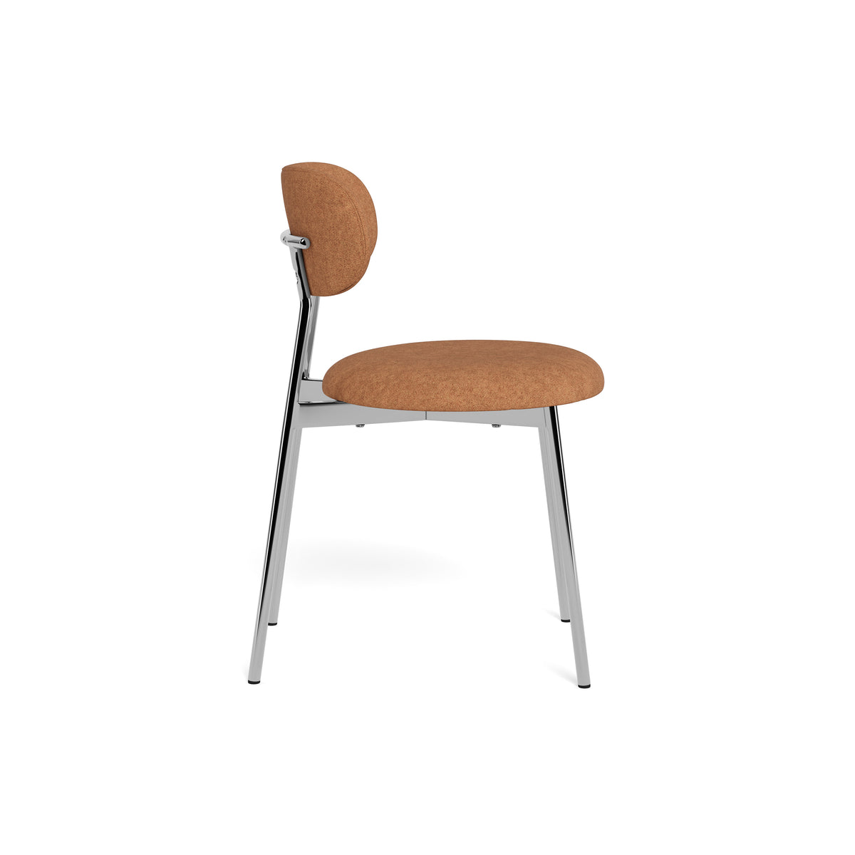 Dotto Chair 47x79, Terracotta (side view) – seat profile and chrome frame, upholstered chair