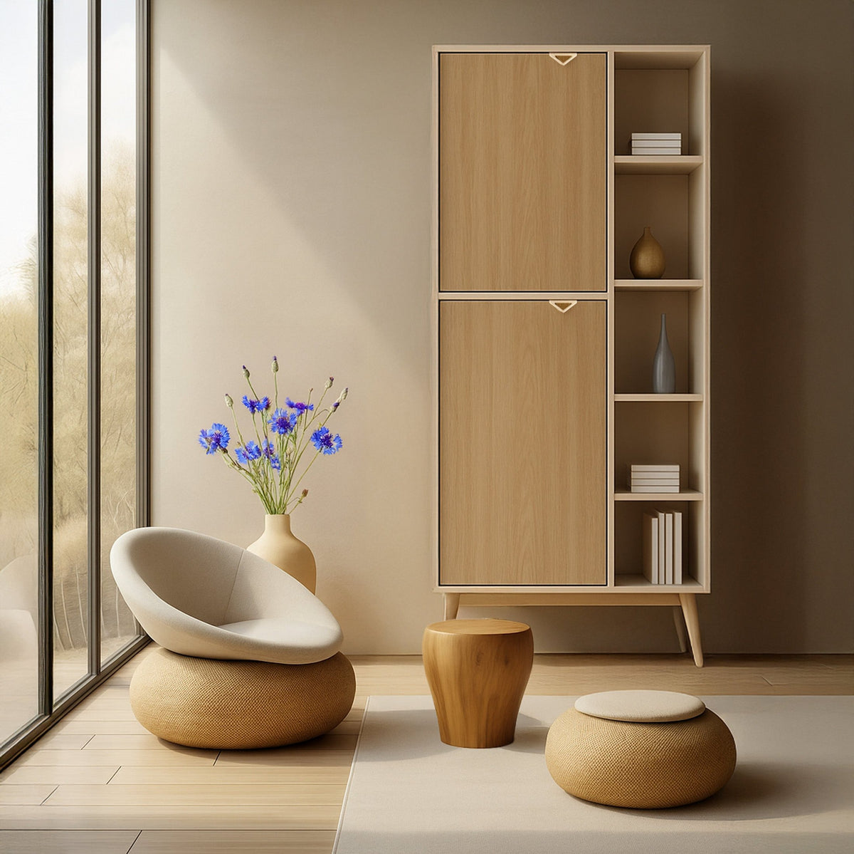 Regał Mandala 80x160 z półkami i szafkami w stylu japandi – zdjęcie 3