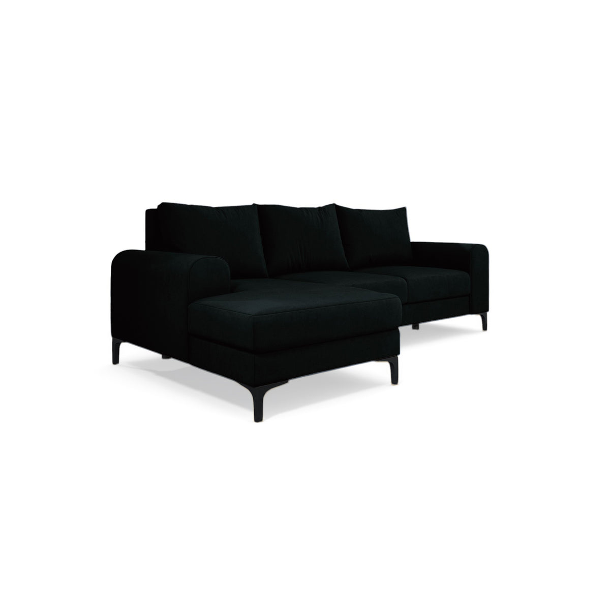 Arpelo 245x145 corner sofa left-hand Ink Black (MANILA 18) on black legs – a living room corner sofa