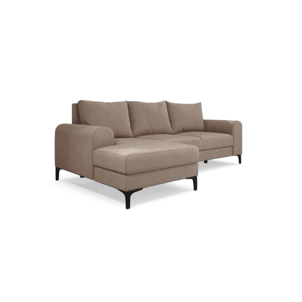 Arpelo 245x145 corner sofa left-hand Powdered Walnut (MANILA 02) on black legs – a velour corner sofa bed