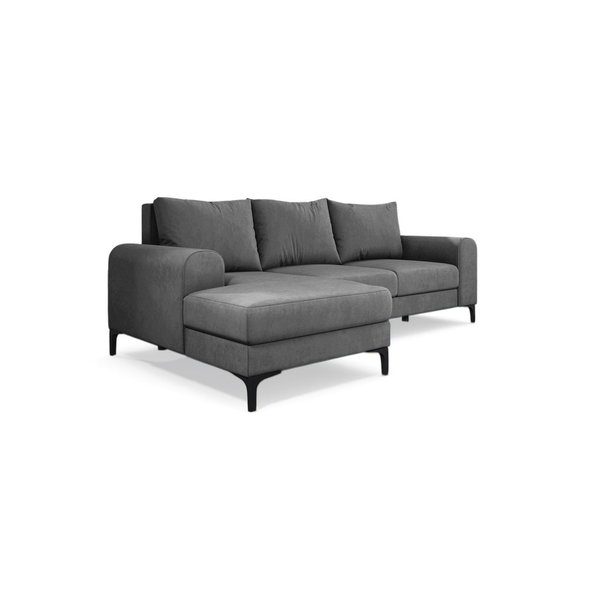Arpelo 245x145 corner sofa left-hand Steel Grey (MANILA 16) on black legs – a corner sofa with bedding storage