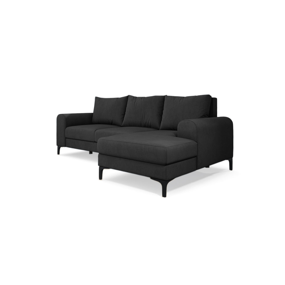 Arpelo 245x145 corner sofa right-hand Graphite Grey (MANILA 19) on black legs – a corner sofa with a sleep function