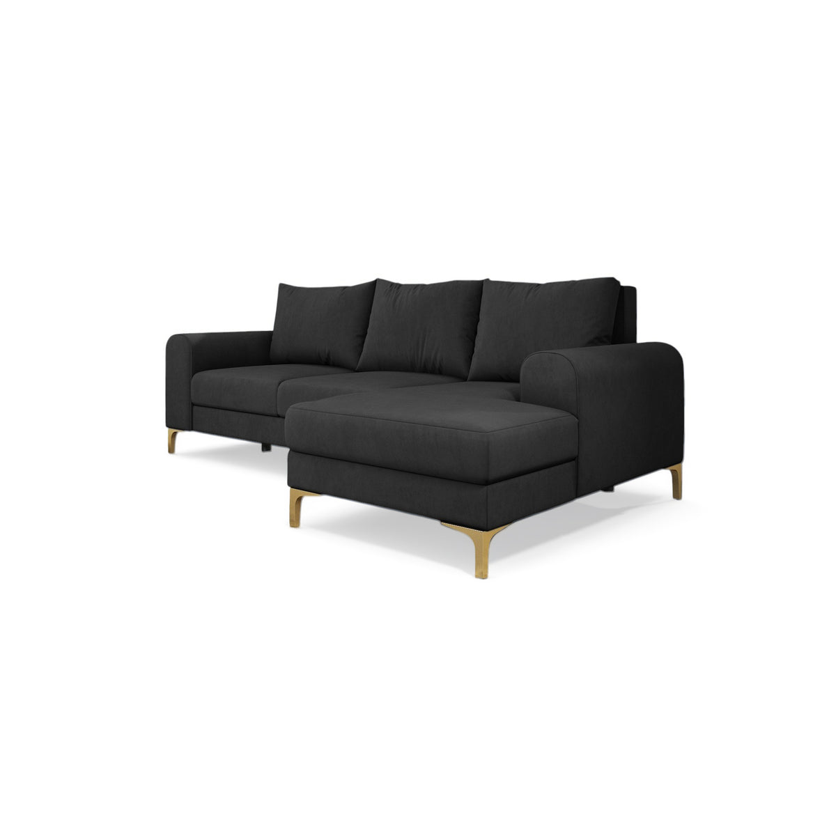 Arpelo 245x145 corner sofa right-hand Graphite Grey (MANILA 19) on gold legs – a corner sofa with a sleep function