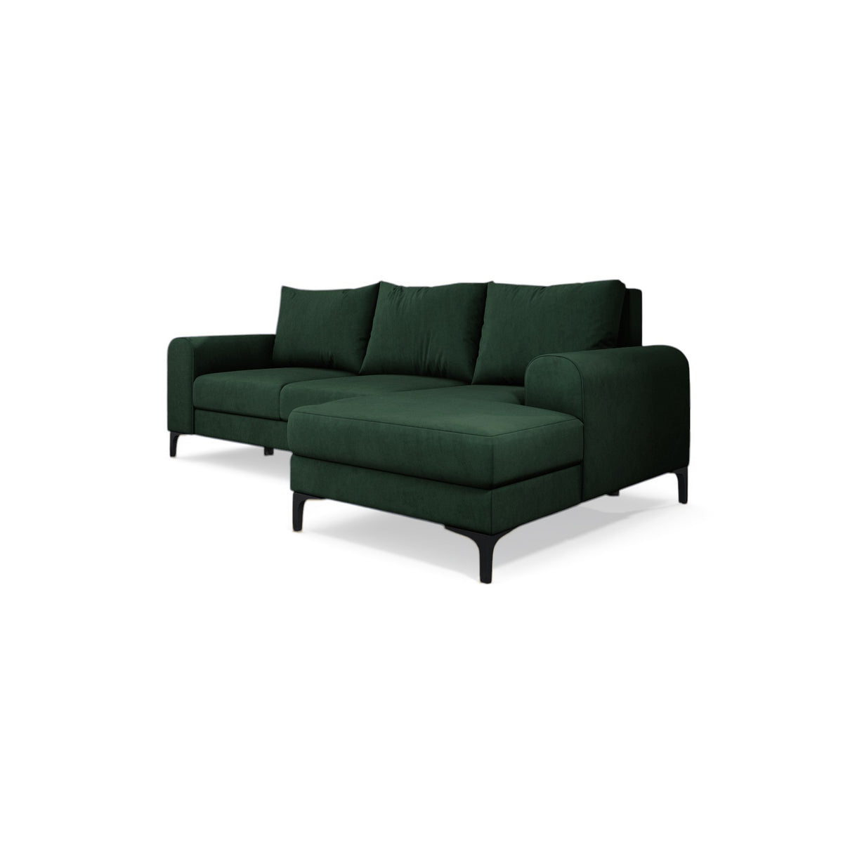 Arpelo 245x145 corner sofa right-hand Forest Moss (MANILA 35) on black legs – a modern boho-style corner sofa
