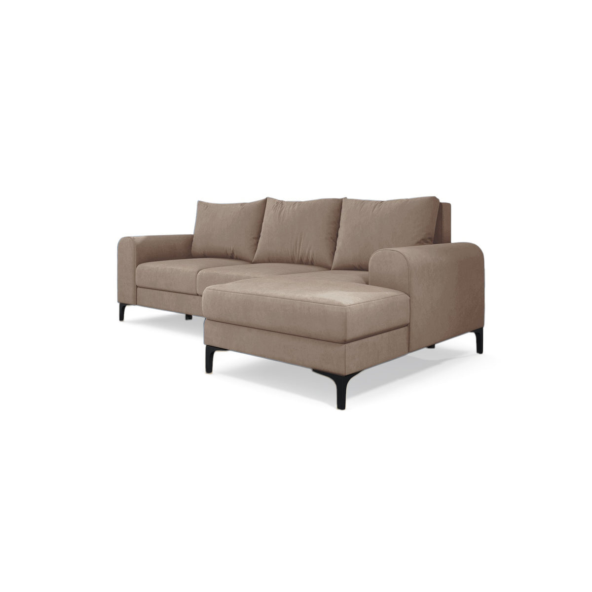 Arpelo 245x145 corner sofa right-hand Powdered Walnut (MANILA 02) on black legs – a velour corner sofa bed