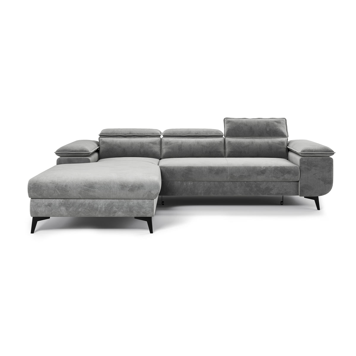 Bessi corner sofa, 276x205, left-hand, Ash Mist (MONOLITH 84) – front view, chaise longue and tall black legs