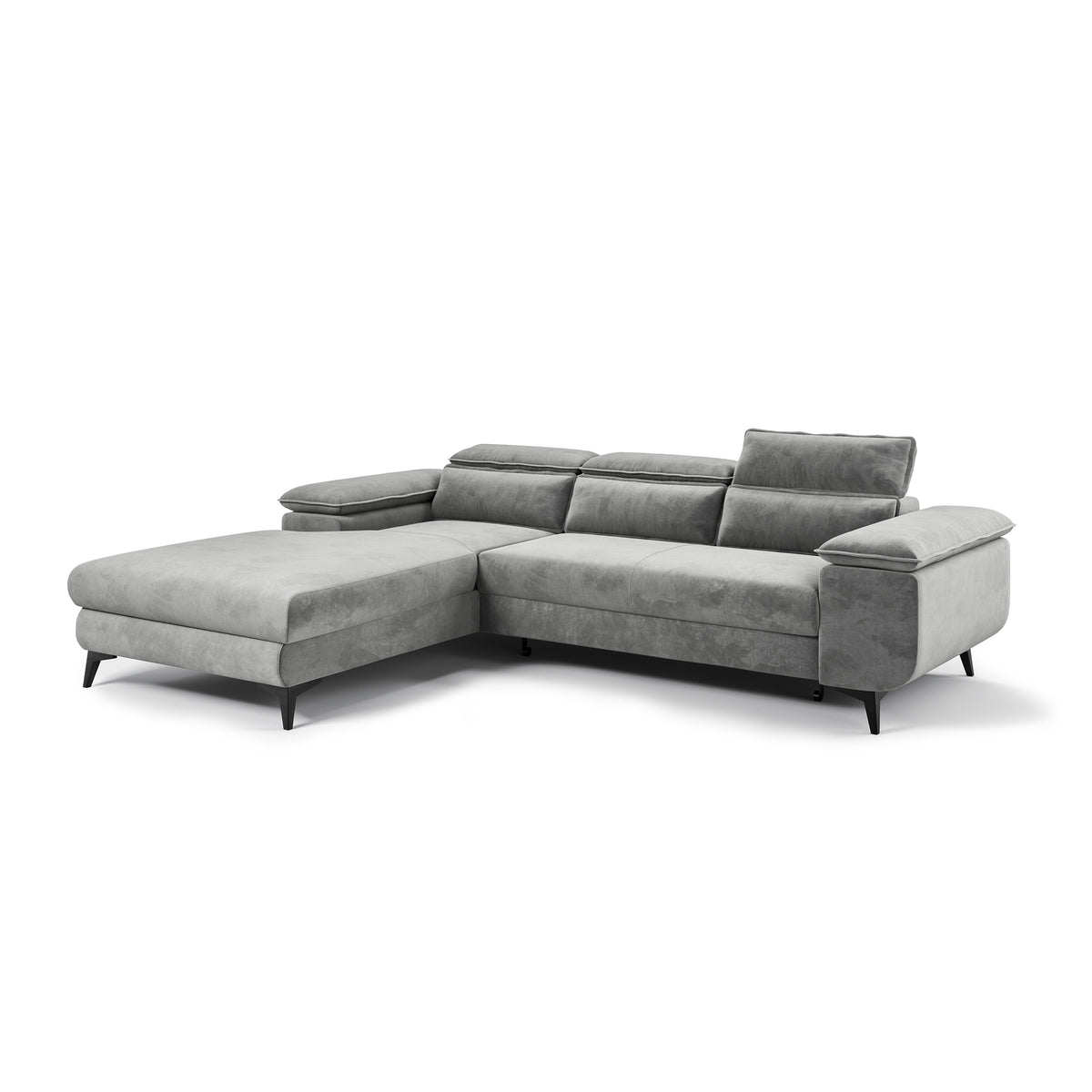 Bessi corner sofa, 276x205, left-hand, Ash Mist (MONOLITH 84) – corner sofa with adjustable headrests, angled view