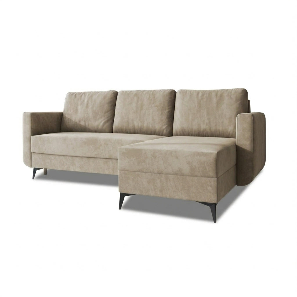 Forra 235 cm corner sofa, Powdered Walnut (MANILA 02), right-hand version on tall black legs