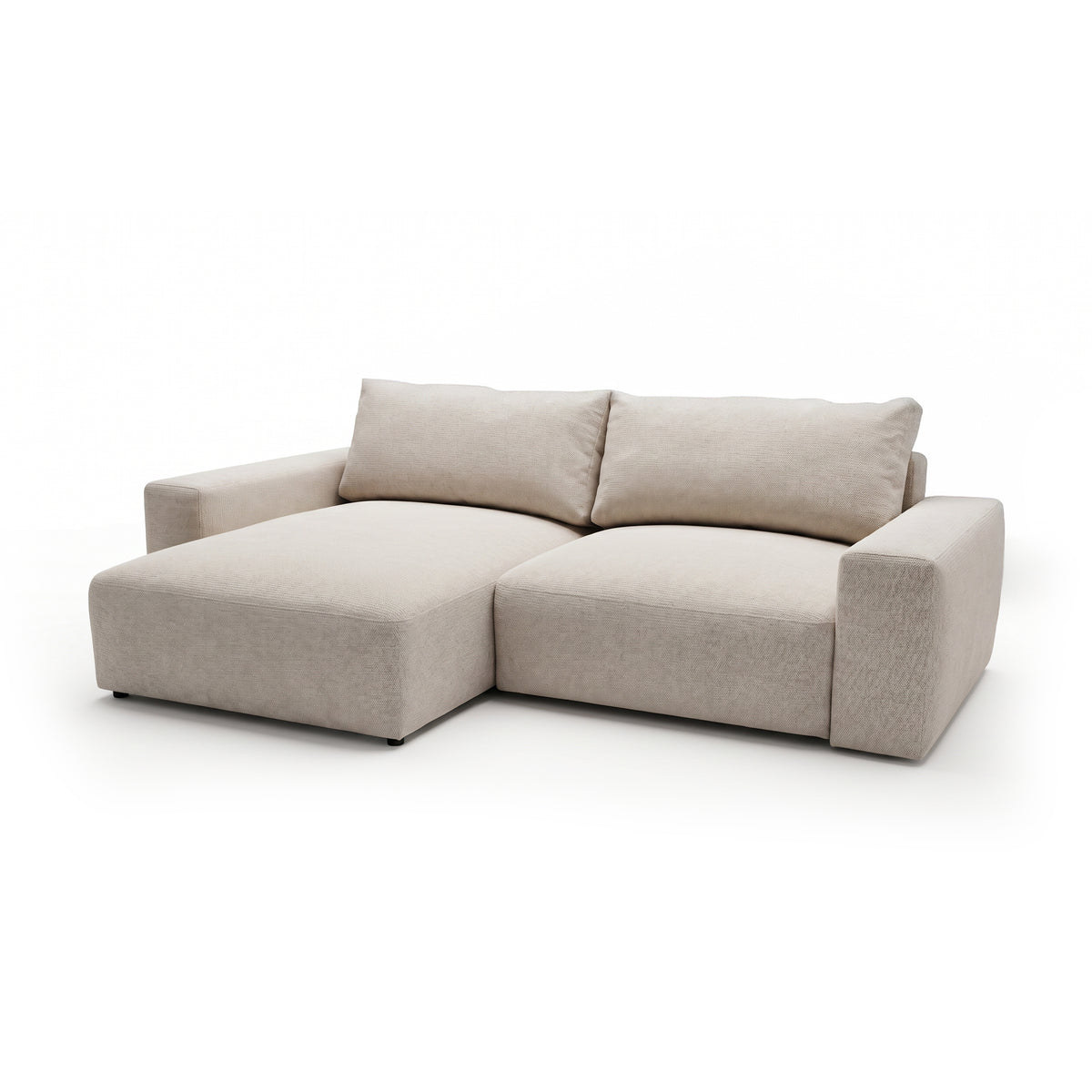 Iskeli modular corner sofa, Creamy Taupe (ARAGON 03), left-hand version, angled view – corner sofa with ottoman and sleep function